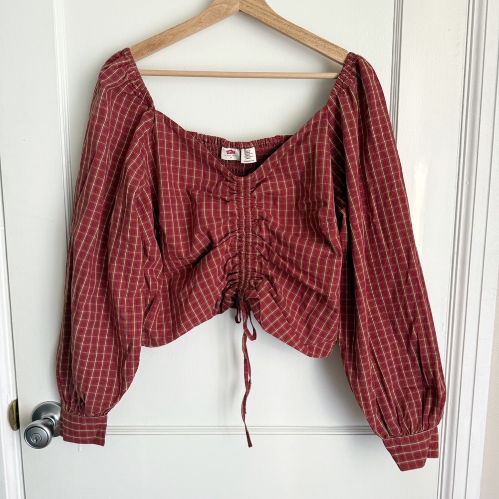 Levi’s Devin Blouse Red Plaid Cropped Blouse
